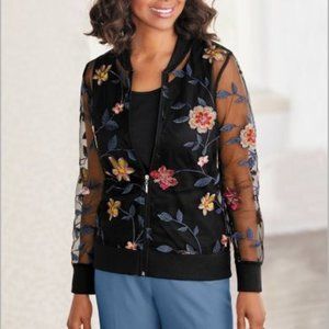 NWOT Drapers & Damons Sheer Floral Bomber